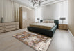 Abstract Tan Brown Modern Rug in a Bedroom, abs918