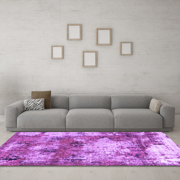 Machine Washable Abstract Purple Modern Area Rugs in a Living Room, wshabs918pur