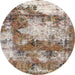 Round Machine Washable Abstract Tan Brown Rug, wshabs918