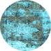 Round Machine Washable Abstract Light Blue Modern Rug, wshabs918lblu