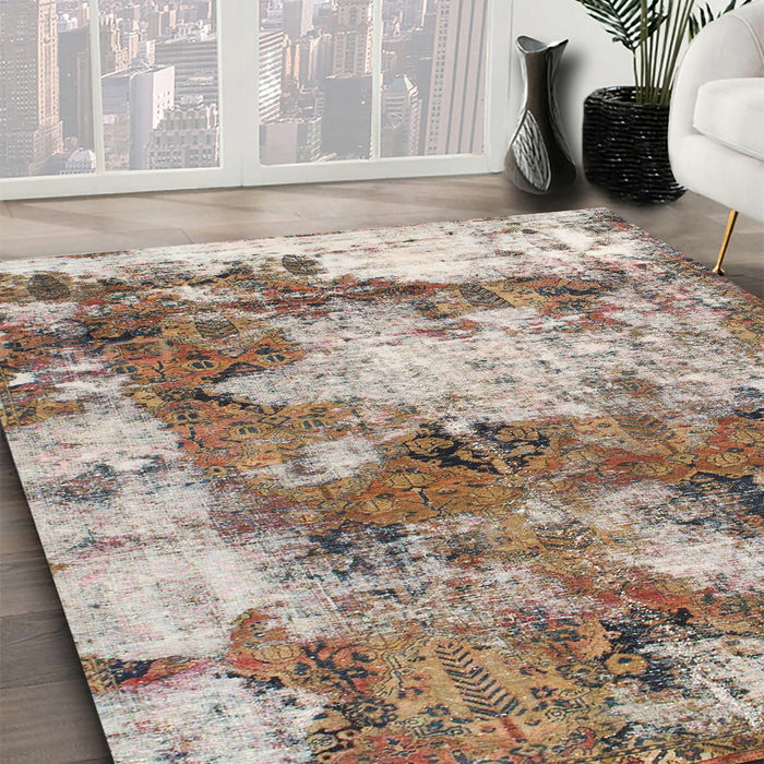 Machine Washable Abstract Tan Brown Rug in a Family Room, wshabs918
