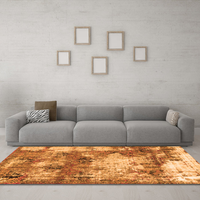 Machine Washable Abstract Orange Modern Area Rugs in a Living Room, wshabs918org