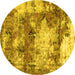 Round Abstract Yellow Modern Rug, abs918yw