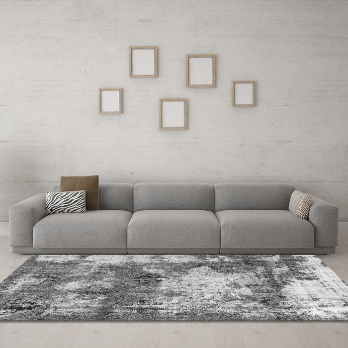 Machine Washable Abstract Gray Modern Rug in a Living Room,, wshabs918gry