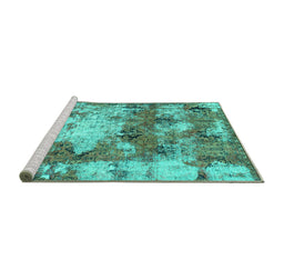 Sideview of Machine Washable Abstract Turquoise Modern Area Rugs, wshabs918turq