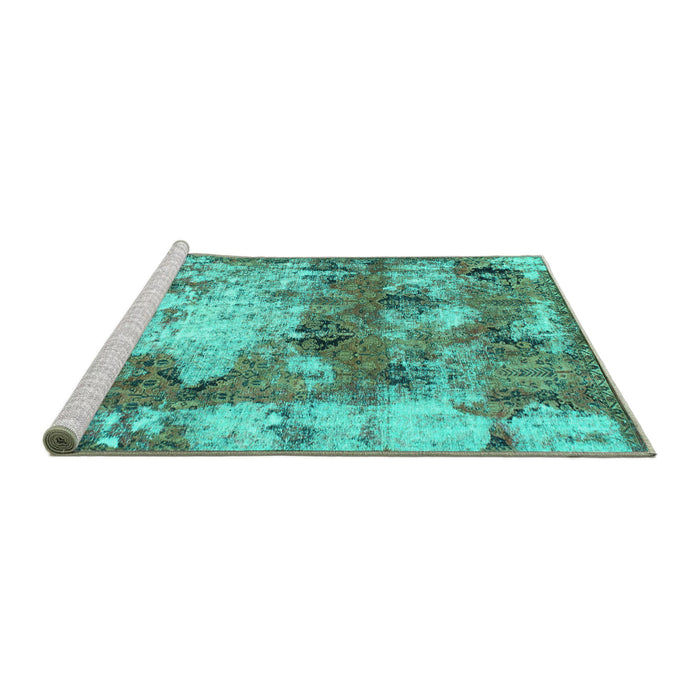 Sideview of Machine Washable Abstract Turquoise Modern Area Rugs, wshabs918turq