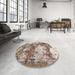 Round Abstract Tan Brown Modern Rug in a Office, abs918