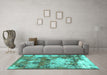 Machine Washable Abstract Turquoise Modern Area Rugs in a Living Room,, wshabs918turq