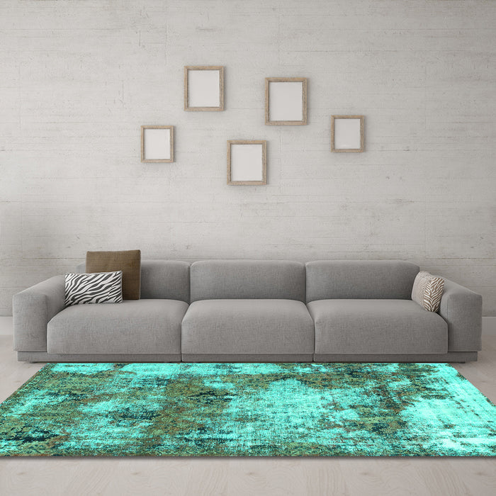 Machine Washable Abstract Turquoise Modern Area Rugs in a Living Room,, wshabs918turq