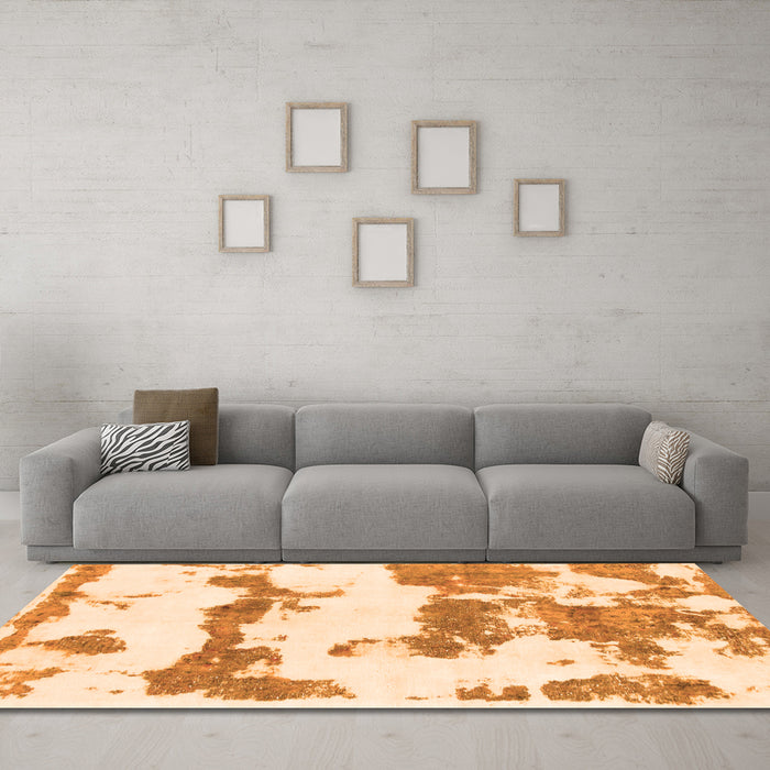 Machine Washable Abstract Orange Modern Area Rugs in a Living Room, wshabs919org