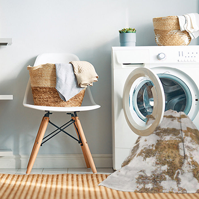 Machine Washable Abstract White Chocolate Beige Rug in a Washing Machine, wshabs919