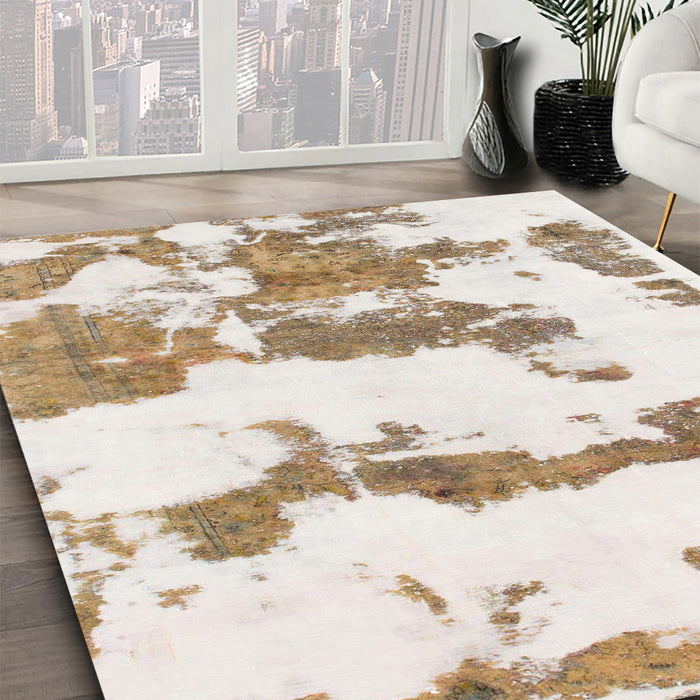 Abstract White Chocolate Beige Modern Rug in Family Room, abs919