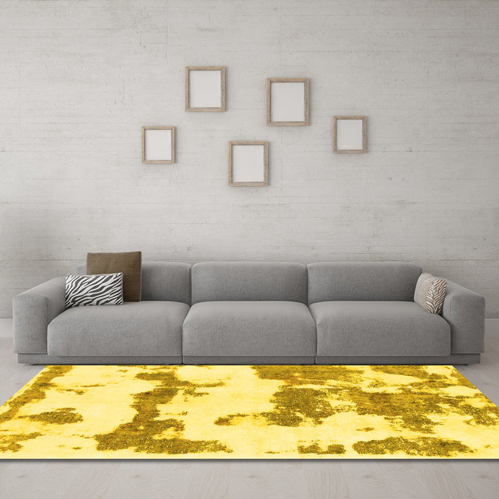 Machine Washable Abstract Yellow Modern Rug in a Living Room, wshabs919yw