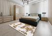 Abstract White Chocolate Beige Modern Rug in a Bedroom, abs919