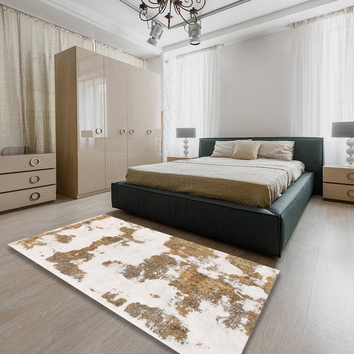 Abstract White Chocolate Beige Modern Rug in a Bedroom, abs919