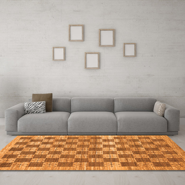 Machine Washable Checkered Orange Modern Area Rugs in a Living Room, wshabs91org
