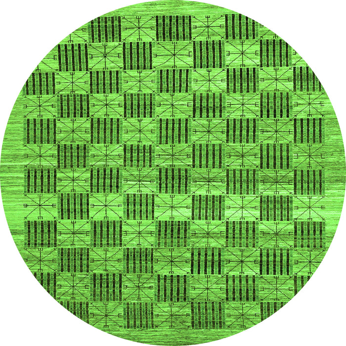 Round Machine Washable Checkered Green Modern Area Rugs, wshabs91grn