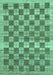 Machine Washable Checkered Turquoise Modern Area Rugs, wshabs91turq