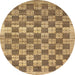 Round Abstract Sienna Brown Checkered Rug, abs91