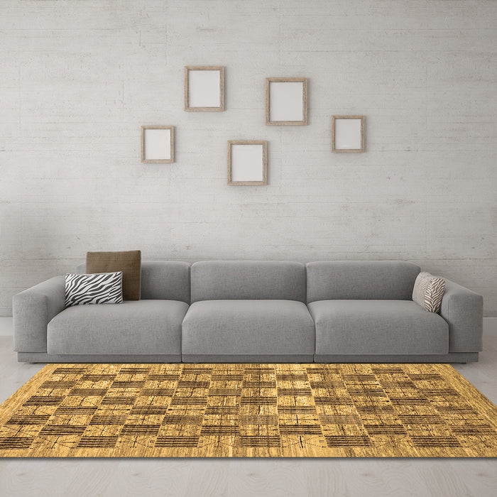 Machine Washable Checkered Brown Modern Rug in a Living Room,, wshabs91brn