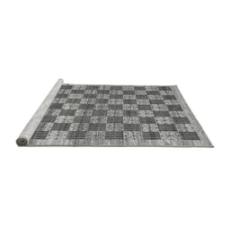Sideview of Machine Washable Checkered Gray Modern Rug, wshabs91gry