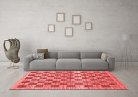 Machine Washable Checkered Red Modern Rug, wshabs91red