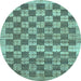 Round Machine Washable Checkered Light Blue Modern Rug, wshabs91lblu