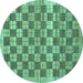 Round Checkered Turquoise Modern Rug, abs91turq