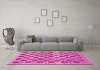 Machine Washable Checkered Pink Modern Rug, wshabs91pnk