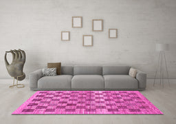 Machine Washable Checkered Pink Modern Rug in a Living Room, wshabs91pnk