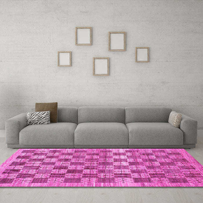 Machine Washable Checkered Pink Modern Rug in a Living Room, wshabs91pnk