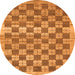 Round Machine Washable Checkered Orange Modern Area Rugs, wshabs91org