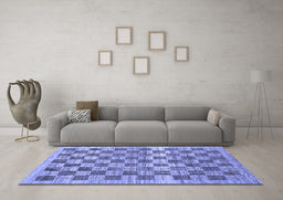 Machine Washable Checkered Blue Modern Rug in a Living Room, wshabs91blu