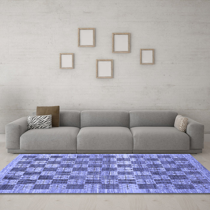 Machine Washable Checkered Blue Modern Rug in a Living Room, wshabs91blu