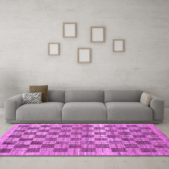 Machine Washable Checkered Purple Modern Area Rugs in a Living Room, wshabs91pur