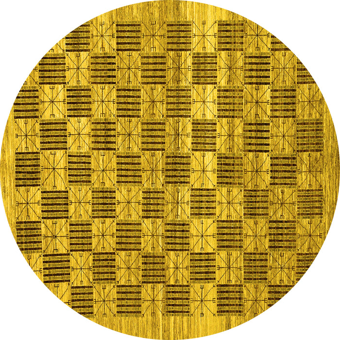 Round Machine Washable Checkered Yellow Modern Rug, wshabs91yw