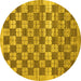 Round Machine Washable Checkered Yellow Modern Rug, wshabs91yw