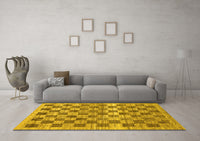 Machine Washable Checkered Yellow Modern Rug, wshabs91yw