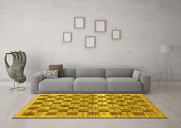 Machine Washable Checkered Yellow Modern Rug in a Living Room, wshabs91yw