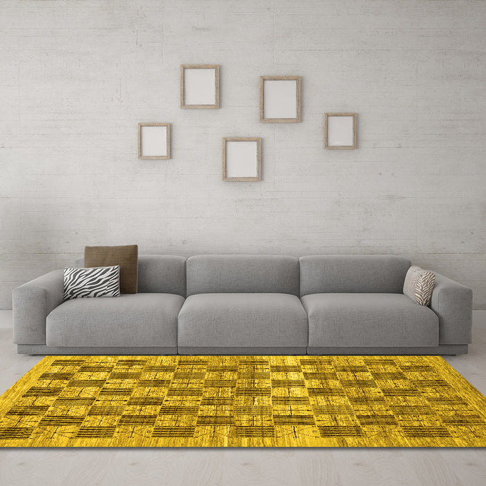 Machine Washable Checkered Yellow Modern Rug in a Living Room, wshabs91yw