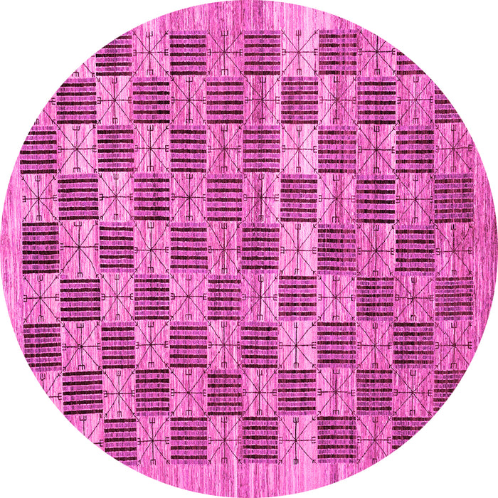 Round Checkered Pink Modern Rug, abs91pnk
