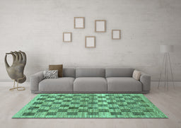 Machine Washable Checkered Turquoise Modern Area Rugs in a Living Room,, wshabs91turq