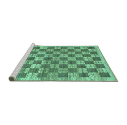 Sideview of Machine Washable Checkered Turquoise Modern Area Rugs, wshabs91turq