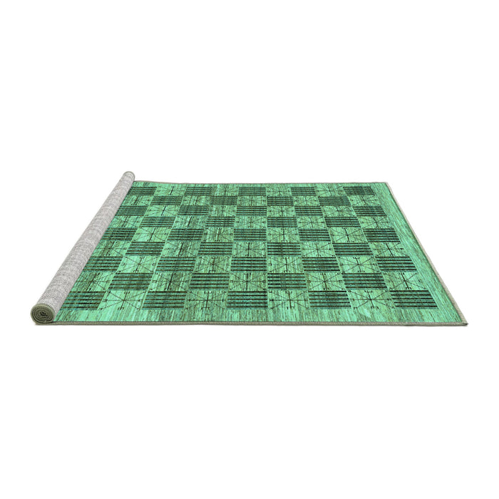 Sideview of Machine Washable Checkered Turquoise Modern Area Rugs, wshabs91turq