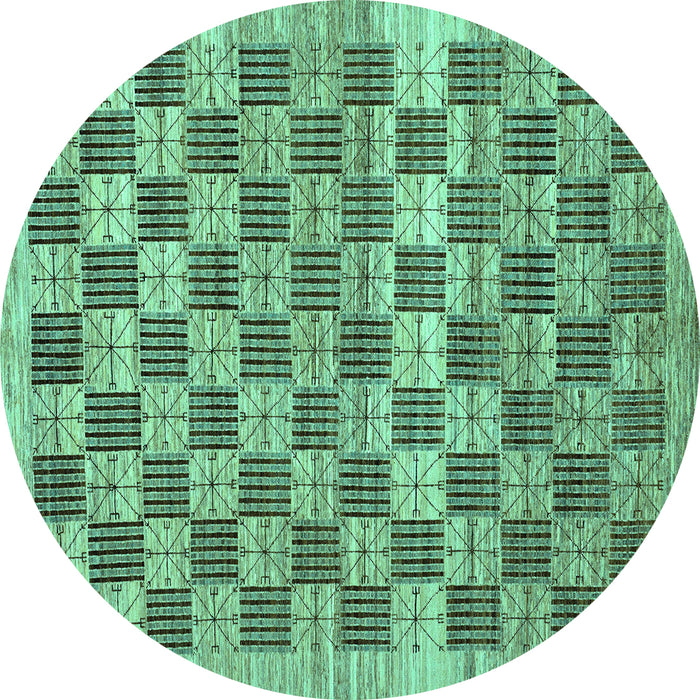 Round Machine Washable Checkered Turquoise Modern Area Rugs, wshabs91turq