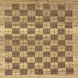 Square Abstract Sienna Brown Checkered Rug, abs91