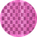 Round Machine Washable Checkered Pink Modern Rug, wshabs91pnk