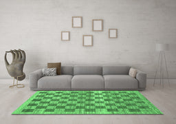 Machine Washable Checkered Emerald Green Modern Area Rugs in a Living Room,, wshabs91emgrn