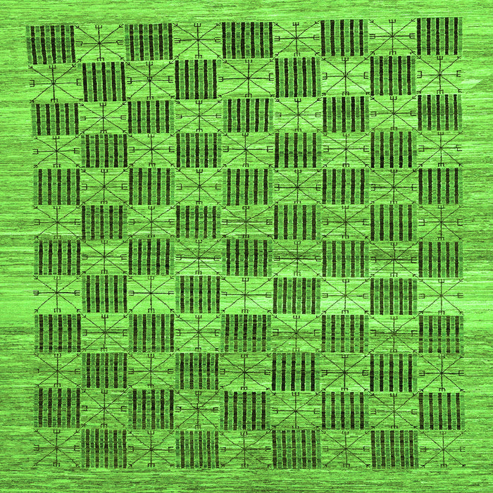 Square Machine Washable Checkered Green Modern Area Rugs, wshabs91grn