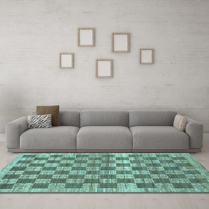 Machine Washable Checkered Light Blue Modern Rug in a Living Room, wshabs91lblu